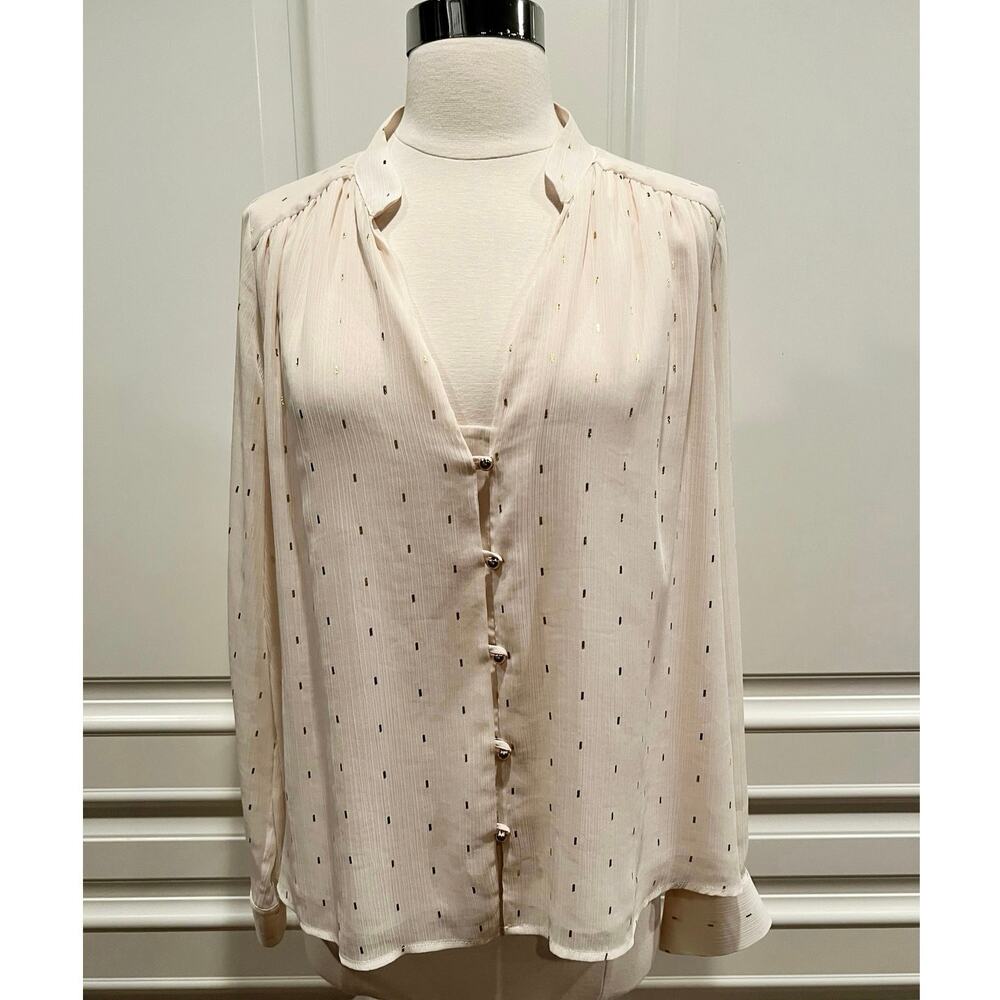 Zara Cream & Gold blouse sheer lined buttoned cuffs A455